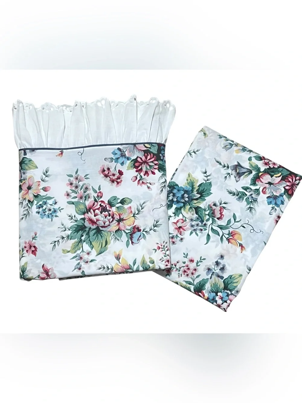 Vtg Cottagecore TWIN 2 Sheets Flat Fitted Ruffled Grandmillennial Shabby Cottage